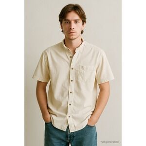 Urban Outfitters Mens Casual Shirt Sz M‎ Cream Short Sleeve Urban Capsule Street